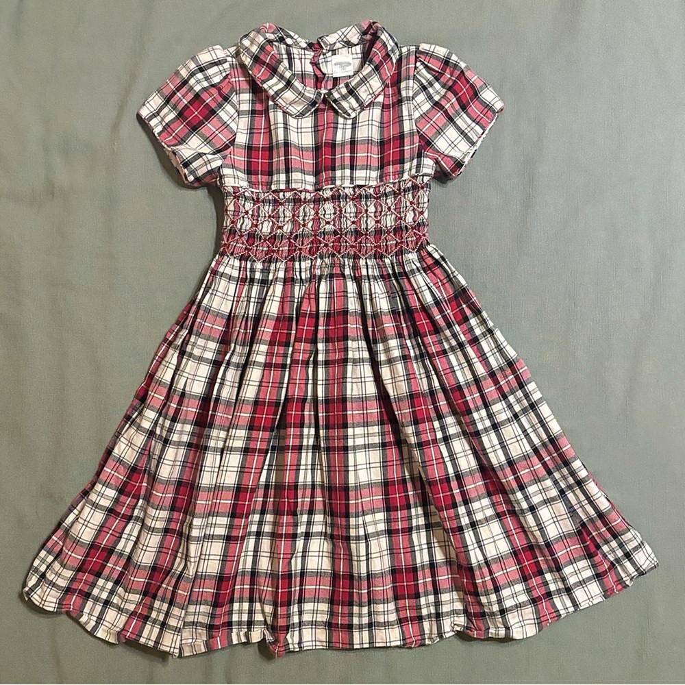 Edgehill Collection Smocked Red and White Plaid Girls Dress